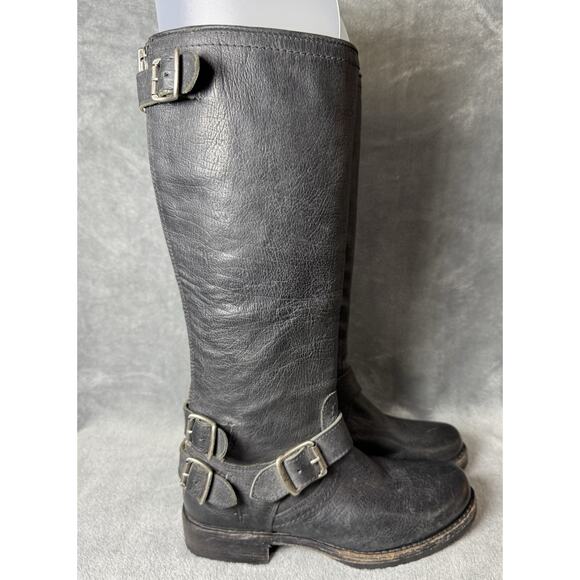 Frye Veronica Back Zip Tall Black Leather Moto Engineer Boots 77551 Women’s 5.5B - Picture 6 of 12